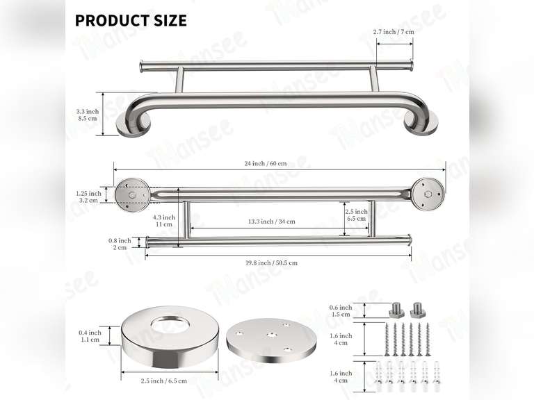(Similar)Polished Chrome Grab Bar 24 Inch w/Towel Holder, iHansee Stainless Steel Towel Rack Shower Support Balanced Support Handle, Wall Mount Safety Handrail Grab Rail for Elderly Senior Handicap Disabled 38