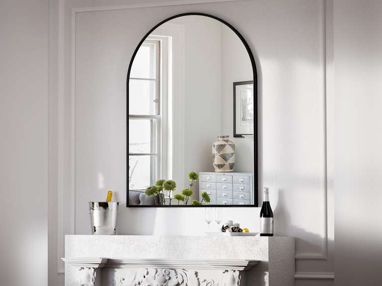 BEAUTYPEAK 30"x40" Arch Bathroom Mirror, Wall Mounted Vanity Metal Frame Mirror for Bedroom, Entryway, Living Room, Black(packing damage) 80
