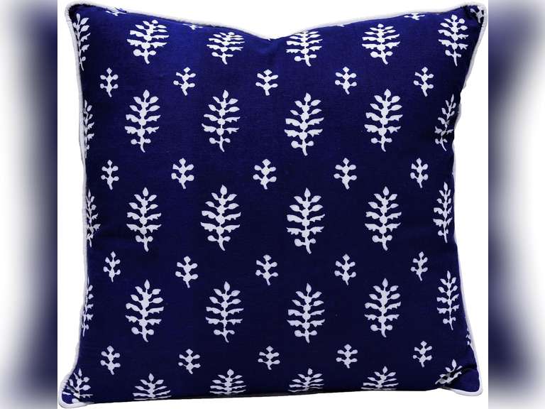 India Arts Decorative Throw Pillows with Inserts Included 17x17, Hand Block Print Pillow Cover with Insert, White Pattern Print Cushion for Modern Home Decor Sofa Couch Bedroom Outdoor 20