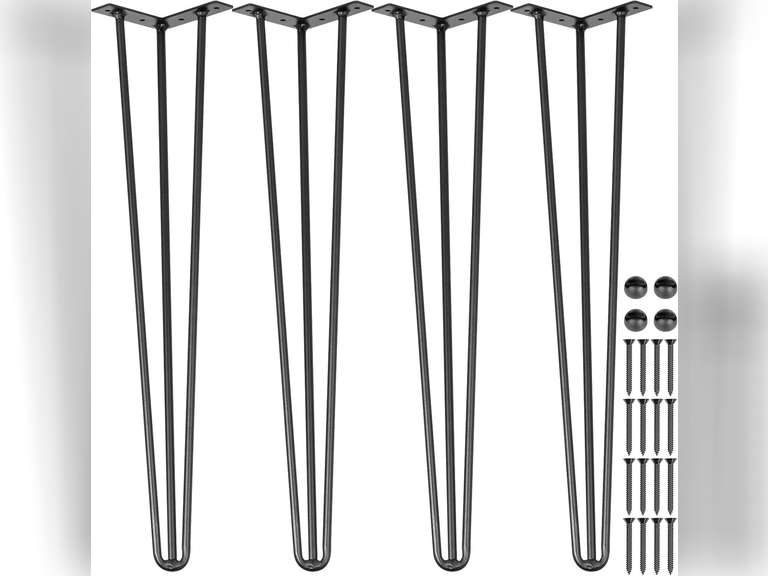 Happybuy Hairpin Table Legs 20" Black Set of 4 Desk Legs 880lbs Load Capacity (Each 220lbs) Hairpin Desk Legs 3 Rods for Bench Desk Dining End Table Chairs Carbon Steel DIY Heavy Duty Furniture Legs 30