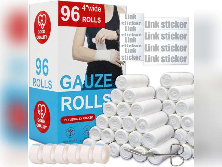 Gauze Rolls Pack of 96 4 x 4.1 yd Premium Quality Lint and Latex-Free Conforming Stretch Bandages Designed for Wound Care for Wound Dressing Support (Ideal for use as a Mummy wrap) ( open package) 24