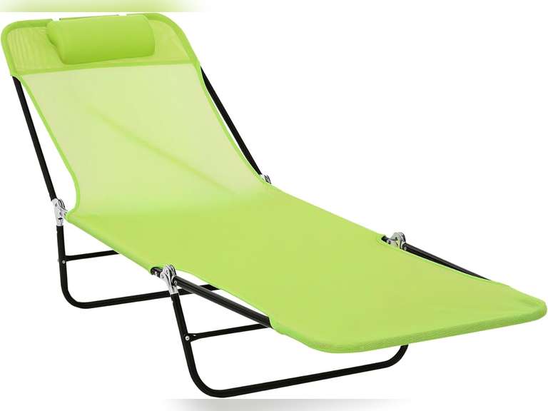 Outsunny Folding Chaise Lounge Chair, Pool Sun Tanning Chair, Outdoor Lounge Chair with Reclining Back, Breathable Mesh Seat, Headrest for Beach, Yard, Patio, Green 65