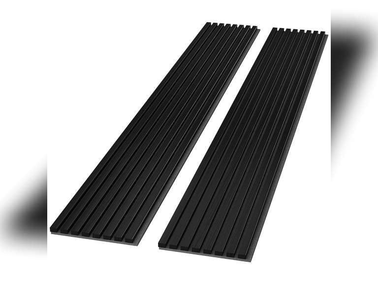FurniFusion Acoustic Wood Wall Panels, 2 Pack 94.49 x 12.6 Soundproof Wall Panels, Wood Slat Wall Panels for Wall Decor (Black) 94.5 in Black 180
