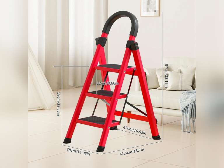 Step Ladder 3 Step Ladder Folding Step Stool,3 Step Stool with Anti-Slip and Wide Pedal,Portable Foldable Step Ladder with Handgrip 550 lbs Capacity Step Stool 33