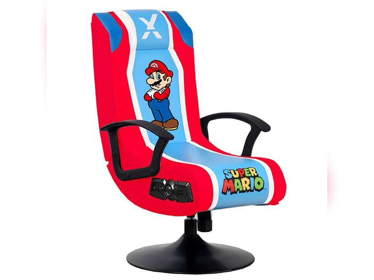 X-Rocker Officially Licensed Nintendo Super Gaming, Pedestal Folding Chair with 2.1 Audio Built-in Mario-Red/Blue 1 341