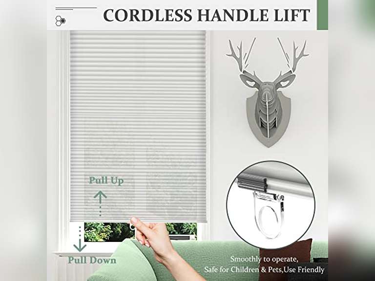 Cordless Cellular Shades, Light Filtering Honeycomb Blinds, Polyester Pleated Cellular Blinds for Windows, Home, Bedroom, Office, 23" W X 64" H, White 47
