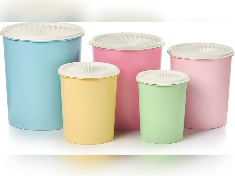 Tupperware Heritage Collection 10 Piece Nested Canister Set in Vintage Colors, Dishwasher Safe and BPA Free (5 Containers, 5 Lids) 50