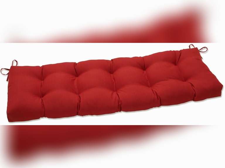 Pillows Perfect Monti Chino Solid Indoor/Outdoor Wicker Patio Sofa/Swing Cushion Tufted, Weather and Fade Resistant, 18" x 60", Red 53