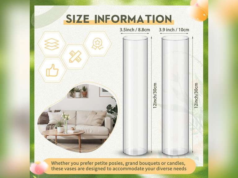 Nuogo 12 Pcs Plastic Clear Cylinder Vase for Home 8,12,16 Inch Acrylic Flower Clear Vase Centerpiece for Centerpieces Wedding Party Decorations(12 Inch) 60