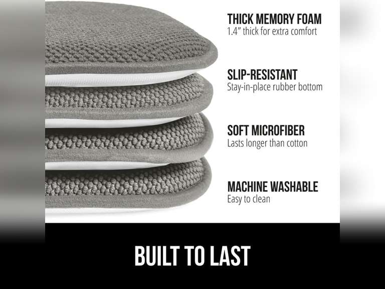 GORILLA GRIP Slip Resistant Chair Cushions, No Ties Required, Set of 6 Memory Foam Pads for Dining Room, Kitchen Table, Office, Rocking Chairs, Plush Seat Cover Cushion Pad, Home Decor, 16x16, Gray 69