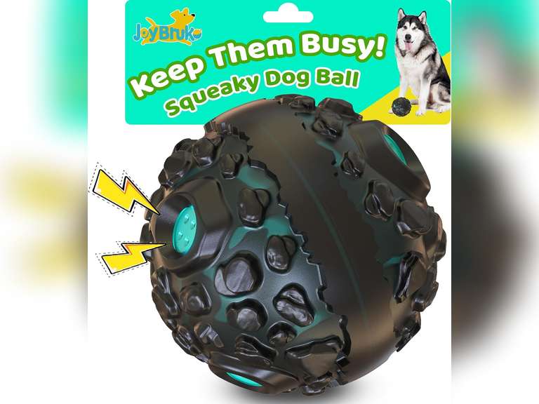 Dog Ball for Aggressive Chewers - Interactive Dog Toy Balls Fun Squeaky Sound to Keep Them Busy, Durable for Small Medium Large Breeds, Rubber Pet Chew Toys, As Seen on TV, Black & Lake Blue 15