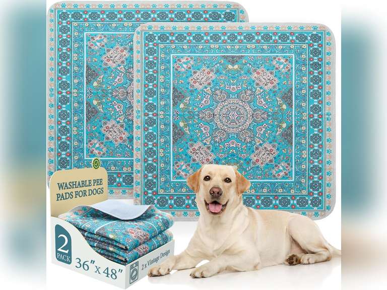 Homimp Washable Pee Pads for Dogs, 2 Pack Reusable Puppy Pads Waterproof, Absorbent and Leakproof Dog Pee Pads, Non Slip Puppy Training Pads, Pet Mat for Floor,Crate,Couch,Whelping,Blue, 36"x48" 90