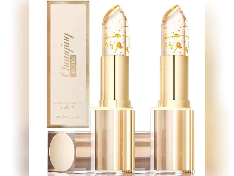 2Pcs Transferproof Color Changing Lipstick,Gold Crystal Color Changing Lipstick,Long Lasting 24 Hours Moisturizing Glossy Shine Lip Gloss for Women 13