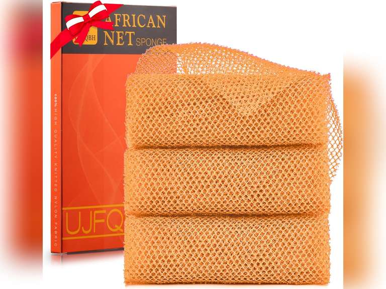 UJFQBH 3 Pieces African Bath Sponge African Net Long Net Bath Sponge Exfoliating Shower Body Scrubber Back Scrubber Skin Smoother,Great for Daily Use (Yellow,Yellow,Yellow) 9