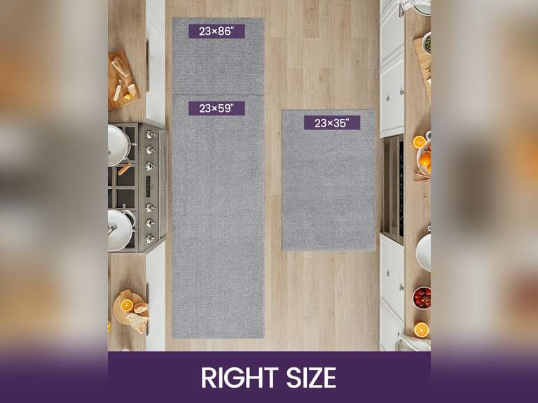 DEXI Kitchen Rugs and Mats for Floor, Non Slip Washable Mat Set of 2, Thin Absorbent Rubber Backing Runner Rug for Sink, Laundry Room, Hallway, 23x35+23x86, Light Grey 50