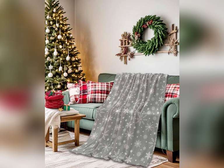 (Similar model)Christmas White Snowflake Throw Blanket for Couch Soft Cozy Blanket Plush Fluffy Flannel Sherpa Blanket Throw Size, Winter Xmas Snowy Textured Gray Fuzzy Blanket for Bed Living Room Decor 50"x60" 34