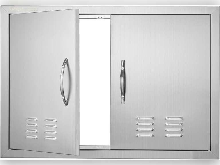 VEVOR BBQ Access Door, 30W x 21H Inch Double Outdoor Kitchen Door, Stainless Steel Flush Mount Door, Wall Vertical Door with Handles and Vents, for BBQ Island, Grilling Station, Outside Cabinet 59