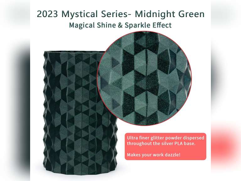 ZIRO Glitter PLA Filament 1.75mm, 3D Printer Filament Subtle Sparkle PLA, Mystical Series 2.2lbs Spool, Fit Most FDM 3D Printers, Midnight Green 23