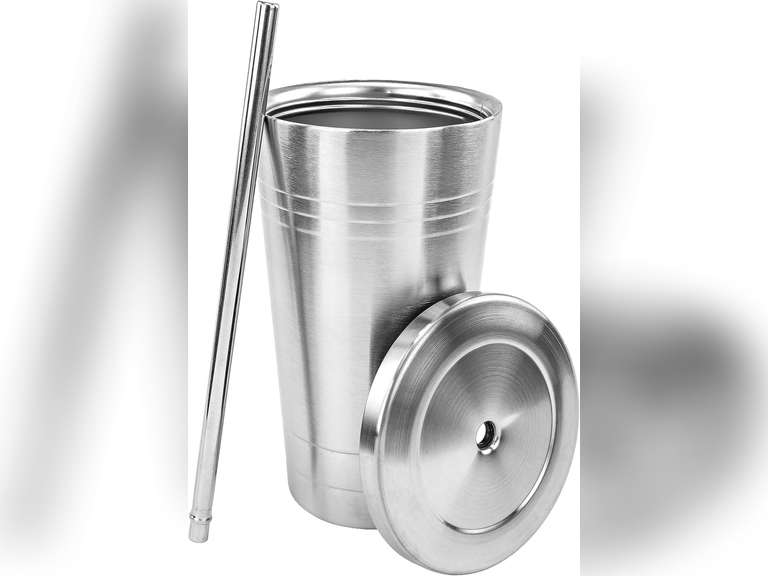 Stainless Steel Double-Walled Insulated Tumbler with Straw and Spill-Resistant Screw Top Lid, 20oz Durable Travel Cup 13