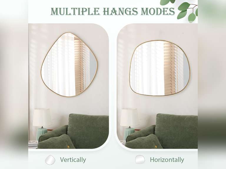 Irregular Wall Mirror Matel Gold Framed Wall Mirror for Living Room Bedroom Bathroom Entryway Wall Decor 23.6"*23.6" BKS004Gold 73