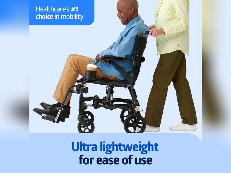Similar model. Medline Ultra Lightweight Transport Wheelchair for Adults, Foldable, 19-Inch Seat Width, Black Frame, Black Upholstery 139