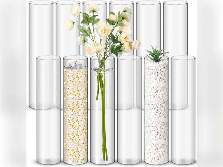 Nuogo 12 Pcs Plastic Clear Cylinder Vase for Home 8,12,16 Inch Acrylic Flower Clear Vase Centerpiece for Centerpieces Wedding Party Decorations(12 Inch) 60