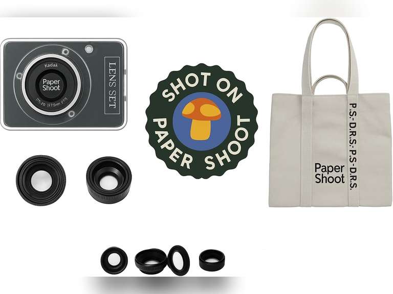 Paper Shoot Tote Bag Bundle H with Mushroom Lens Cap & 6 Prism & Radial Lenses Stylish Camera Accessory for Photography Enthusiasts 55