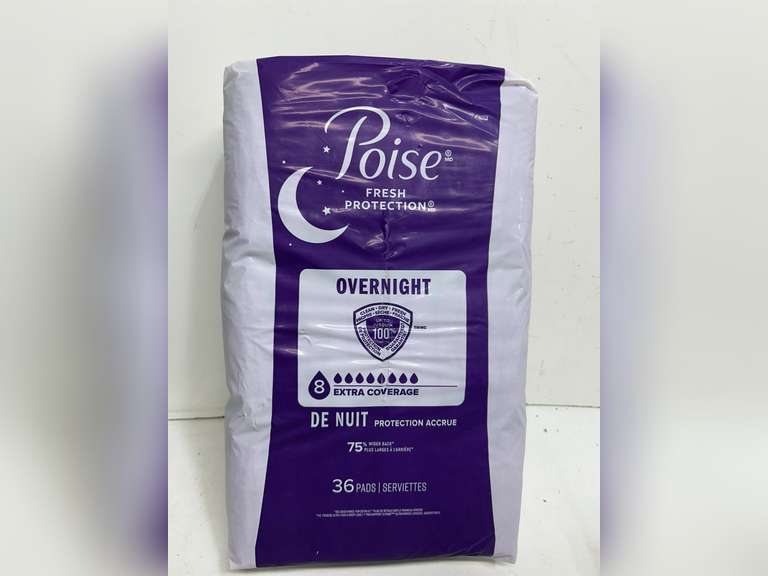 Poise Overnight Incontinence & Postpartum Pads for Bladder Leaks, 8 Drop Extra Coverage, 72 Count (2 Packs of 36), Packaging May Vary 39