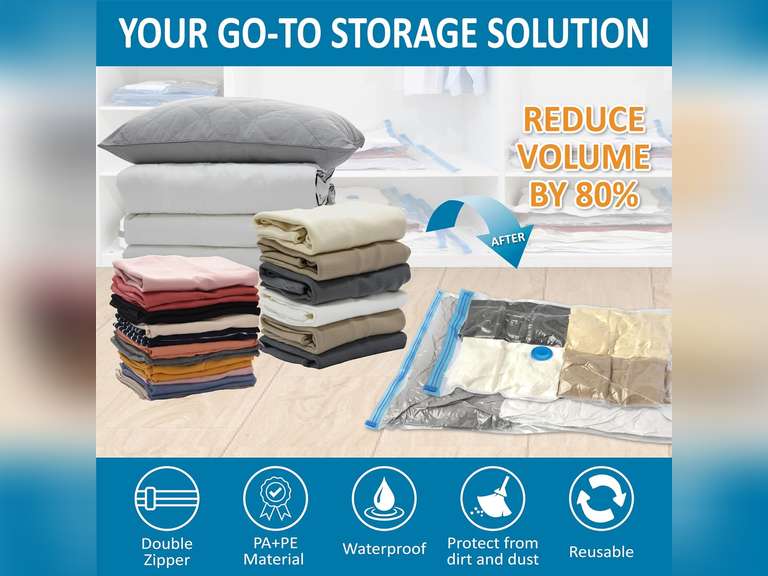 20 Pack Vacuum Storage Bags, Space Saver Bags (4 Jumbo/4 Large/4 Medium/4 Small/4 Roll) Compression for Comforters and Blankets, Sealer Clothes Storage, Hand Pump Included 25