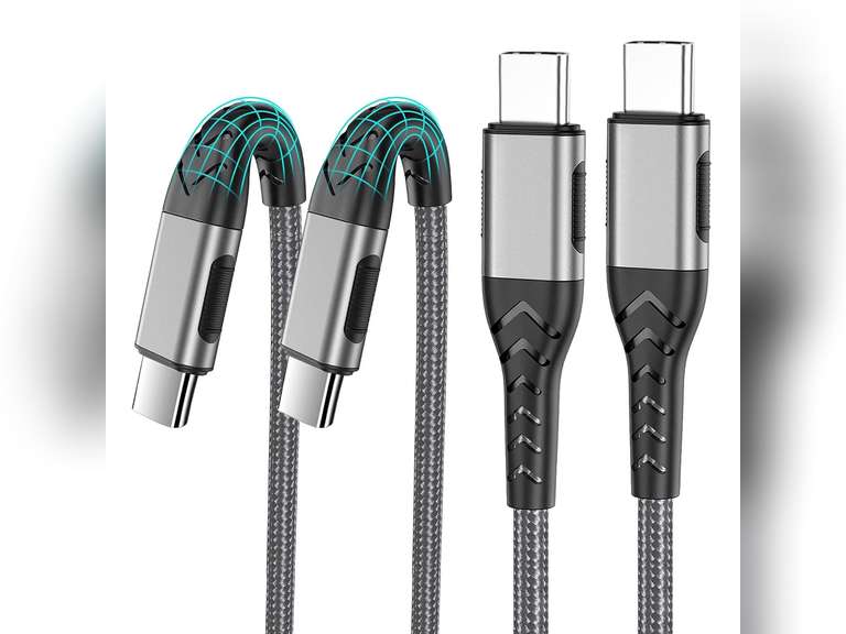 Durcord USB C to USB C Cable, 2Pack 100W 6ft USB C Charger Cable Fast Charging for Android/Phone/Pad, Type C to Type C Charger Braided USB Cable Compatible withi Phone 15 Pro Plus Max Silver 14