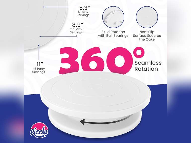 Riccle 94 pcs Cake Decorating Kit with Cake Turntable - Includes 50pcs 16 Inch Disposable + 2 Reusable Piping Bags and Tips Set, 24 Icing Piping Tips, 2 Spatulas, 3 Icing Comb Scraper, 6 Cake Liners 16