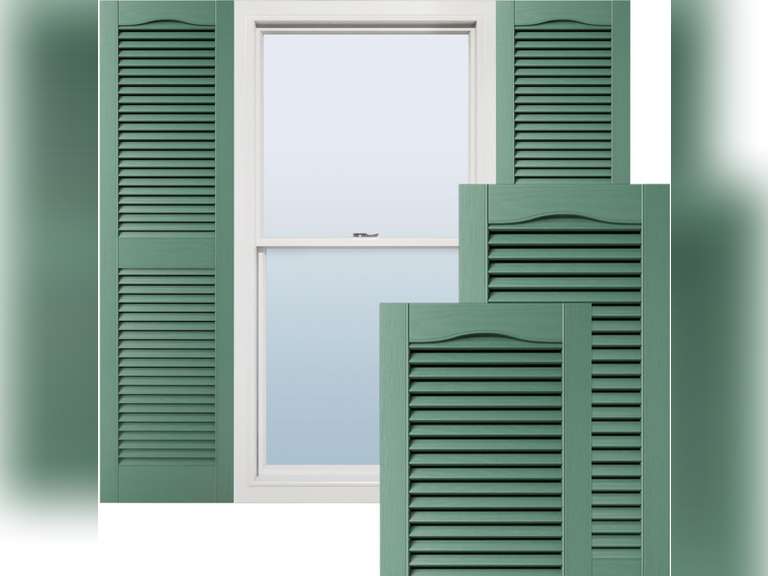 Ekena Millwork Lifetime Vinyl LL1S14X04300FG Standard Cathedral Top Center Mullion, Open Louver Vinyl Shutters, w/Installation Shutter-Lok's & Matching Screws (Per Pair), 14.5"W x 43"H, Forest Green 108
