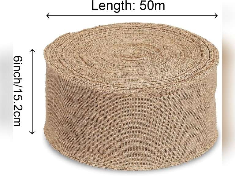 KINJOEK 6 Inch Wide 54 Yards Burlap Ribbon, Natural Jute Fabric Ribbon Crafts Ribbon for Christmas Wedding Gifts Burlap Fabric DIY for Decoration 33