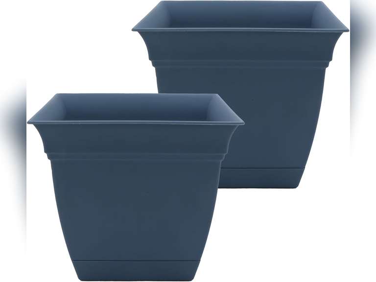 The HC Companies Eclipse Square Plastic Planter w/Attached Saucer - Outdoor & Indoor Plant Pot with Drainage Holes - Lightweight, UV-Resistant Plastic Pots for Plants (12" Slate Blue, Pack of 2) 33
