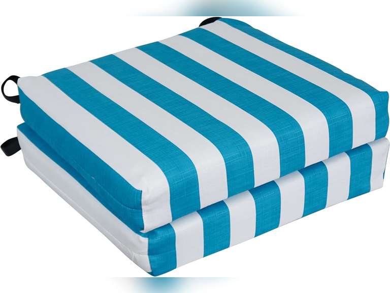 Blazing Needles Square Outdoor Chair Cushion, 20 x 19, Classic Stripe Turquoise 2 Count 72