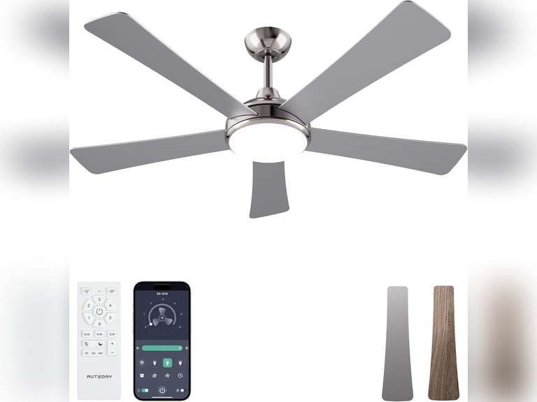 Ceiling Fans with Lights and Remote/App Control: 52 Inch Nickel Ceiling Fan with Light, Quiet Reversible DC Motor, Dimmable Tri-Color LED, Modern Ceiling Fan for Bedroom/Patio, Indoor/Outdoor 130