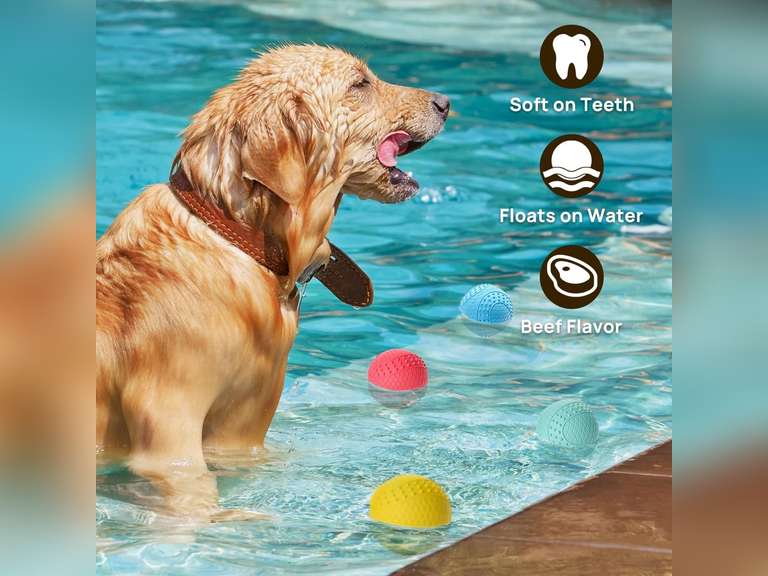 iPettie Summer Floating Dog Ball, Squeaky Water Fetch Toy, Waterproof Rubber Chew Ball, BPA Free, Colorful, 4 Sets, 2.5" 17