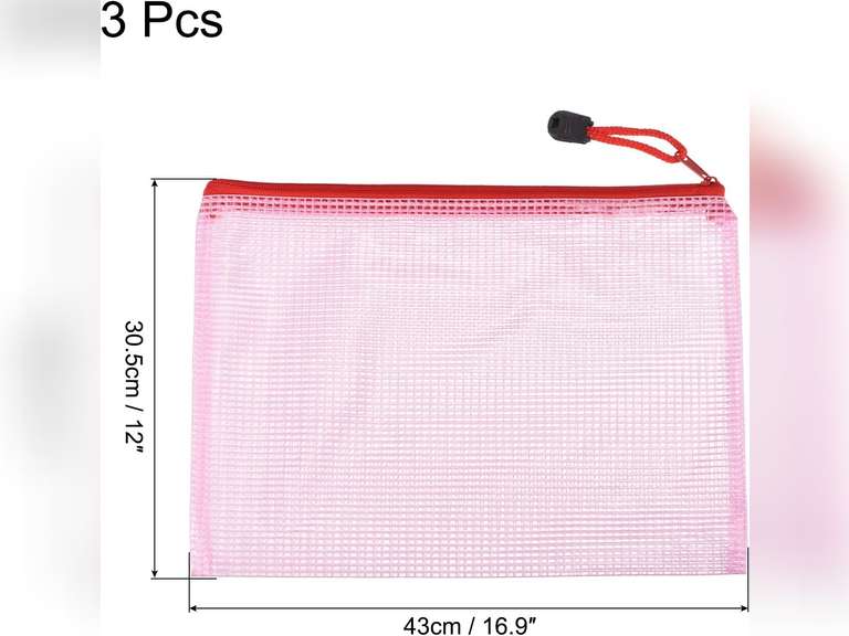MECCANIXITY Mesh Zipper Bags, A3 Size 16x13 File Document Pockets Bill Pouch Folders for Office Home Supply, Pink Pack of20 ps 46