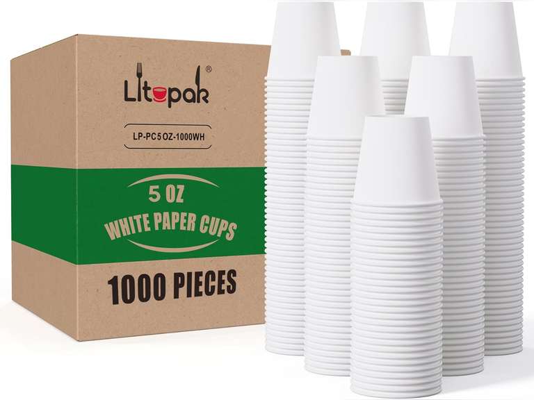 LITOPAK 1000 pack 10 oz Paper Coffee Cups, White Small Espresso Paper Coffee Cups for Office, Home, Party, and Events 70