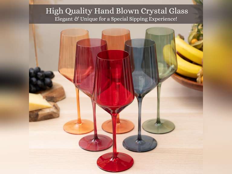 Colored Wine Glasses Set of 6 | Long Stem HAND-BLOWN Crystal Glass in Jewel Tones | Unique Wine Glasses | Colorful Wine Glasses Set of 6 | Cute Wine Glasses | Colored Glassware 32