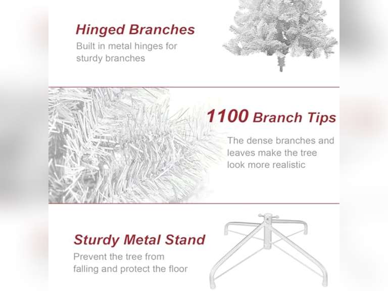 BESTHLS White Christmas Tree 7FT Artificial Christmas Tree Pine for Holiday Decoration with Metal Stand and 1100 Branch Tips (7 Foot) 100