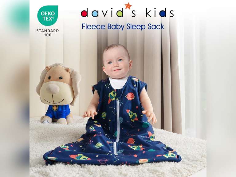 david's kids Micro Fleece Baby Sleep Sack 6-12 Months, Soft Warm Baby Wearable Blankets with 2-Way Zipper, 2 Pack Comfy Sleeping Bags for Infant Newborn Boys Girls Neutral, Medium Size, Space Navy 24