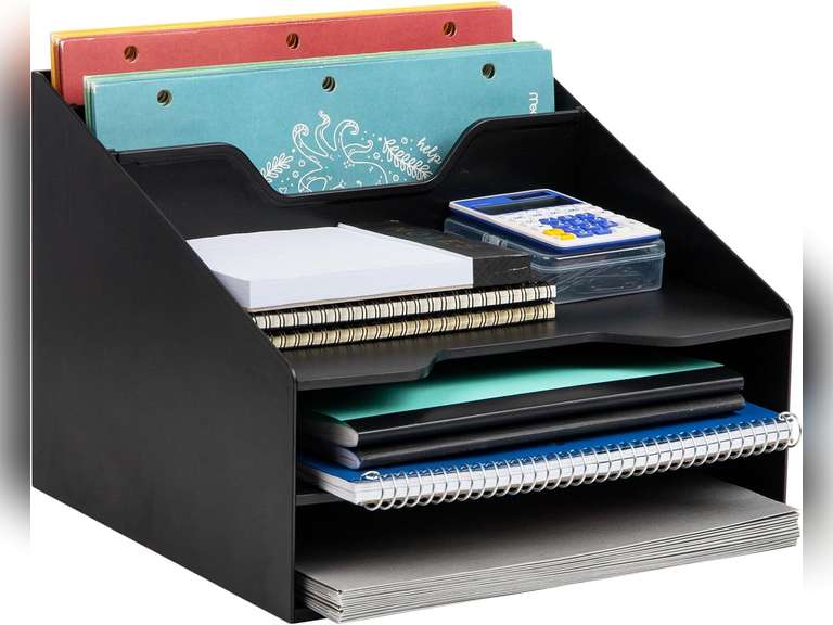 Mind Reader Desktop Organizer, Vertical File Holder, Paper Trays, Office, Plastic, 12.5" L x 11.75" W x 9.5" H, Black 29