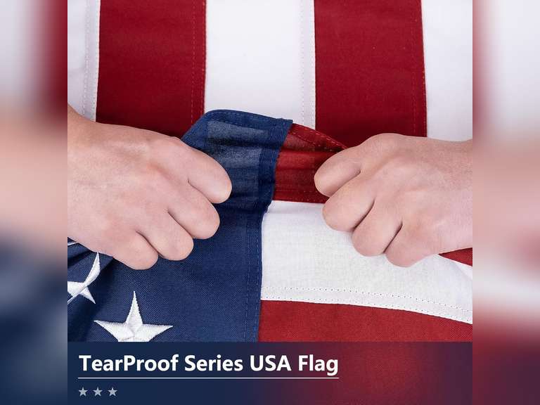 American Flag for Outside 6x10 Ft - TearProof Series Outdoor US Flags - Long Lasting, Fade Resistant - Thick Spun Polyester USA Banner - High Wind - Embroidered Stars, Sewn Stripes, Brass Grommets 70