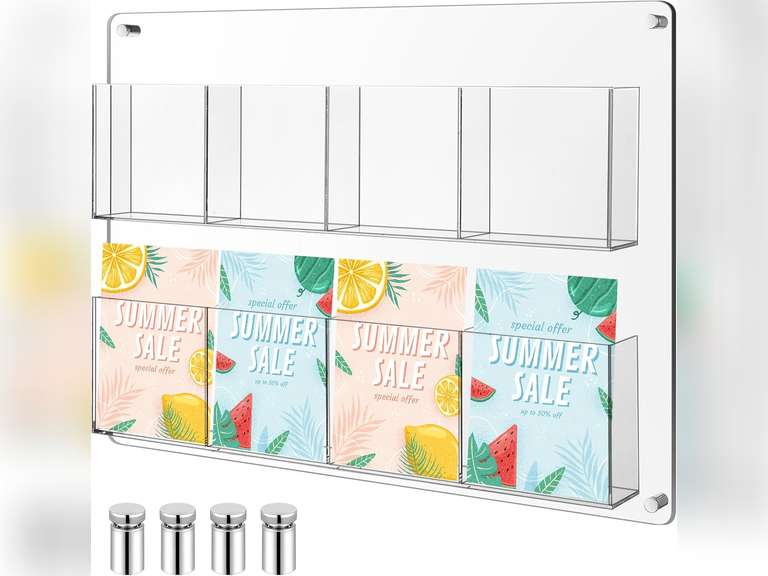 Yalikop 8 Pocket Acrylic Brochure Holder Wall Mount Clear Pamphlet Display Holder Plastic Trifold Flyer Rack Leaflet Holders Acrylic Literature Storage Rack for Offices Waiting Room 14