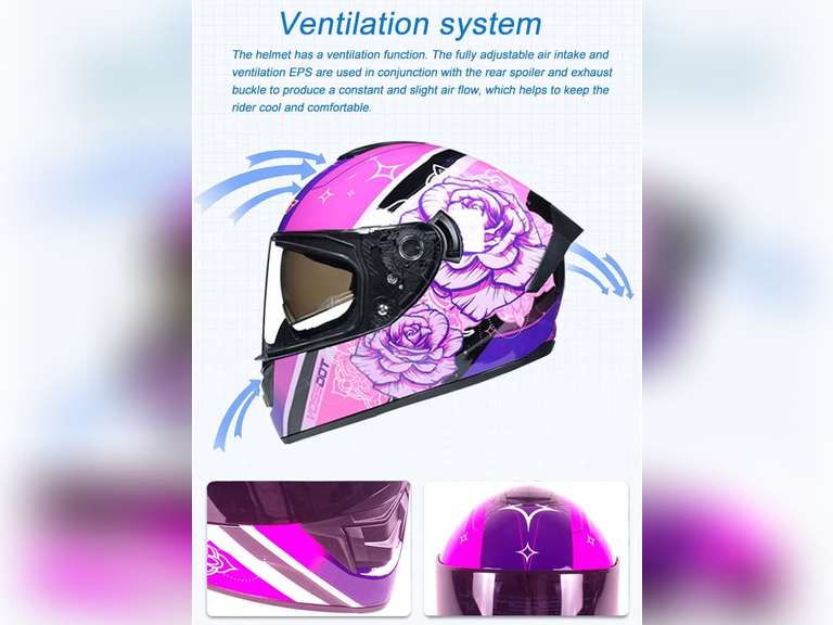 Full Face Motorcycle Helmet DOT Approved Motorbike Moped Street Bike Racing Crash Helmet, Men and Women 75