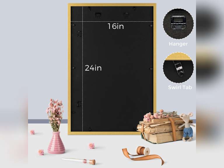 Frametory, 16x24 Frames Display 12x18 Picture with Mat or 16x24 Photo Without Mat, Shatter-Resistant Glass, Pre-Installed Wall Mounting Hardware - Gold 28
