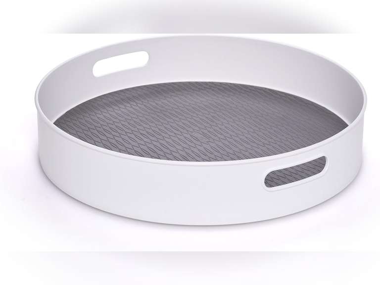 Copco 5218433 Non-Skid Under-Sink Pantry Cabinet Kitchen Orangizer Lazy Susan with Rimmed Edge, Plastic, White/Gray 23