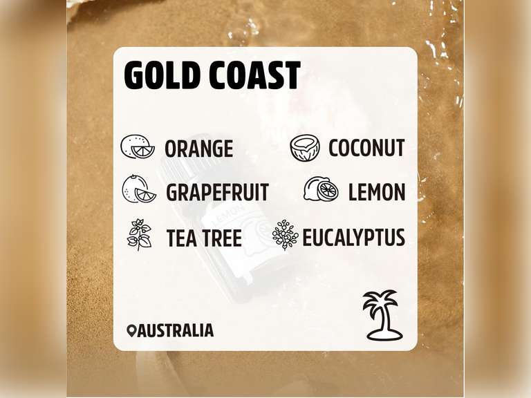 Essential Oils Set Gold Coast Series Set of 6 100% Pure Oils kit - Sweet Orange, Grapefruit, Lemon, Coconut, Tea Tree, Eucalyptus 10ML Suitable for Candle Making Diffuser 7