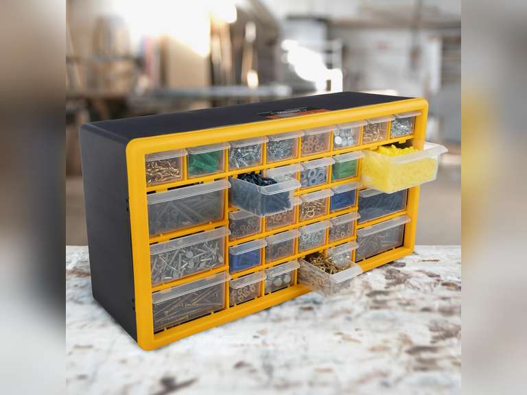 Stalwart 30-Drawer Plastic Small Parts Organizer - Desktop or Wall Storage Drawers for Organizing Hardware, Crafts, Garage, or Classroom, Yellow 36